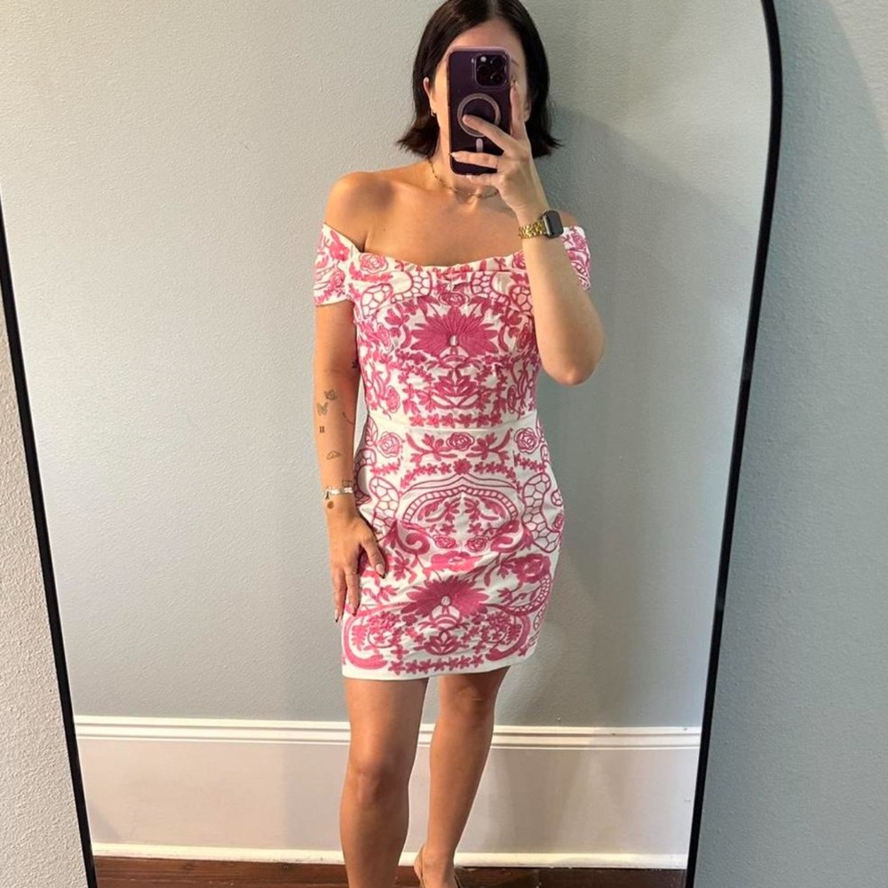 NWT Foxiedox Pink and White Off-Shoulder Dress